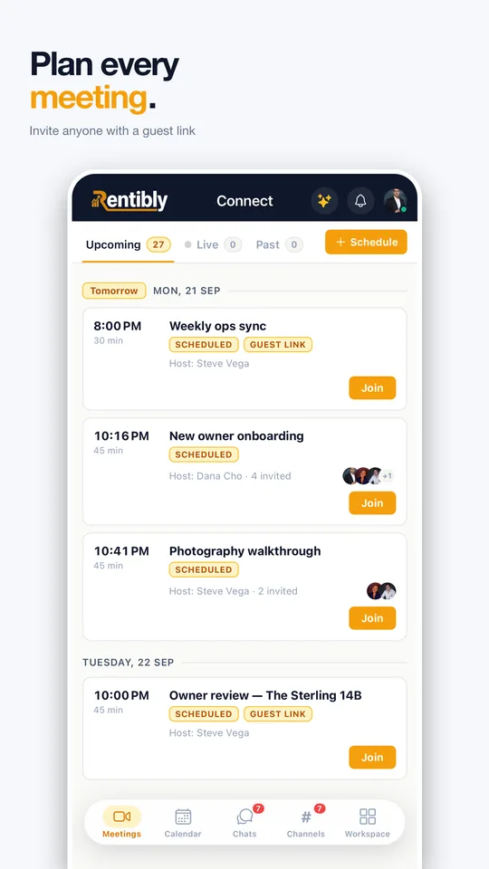 Rentibly Connect: Plan every meeting. Invite anyone with a guest link.