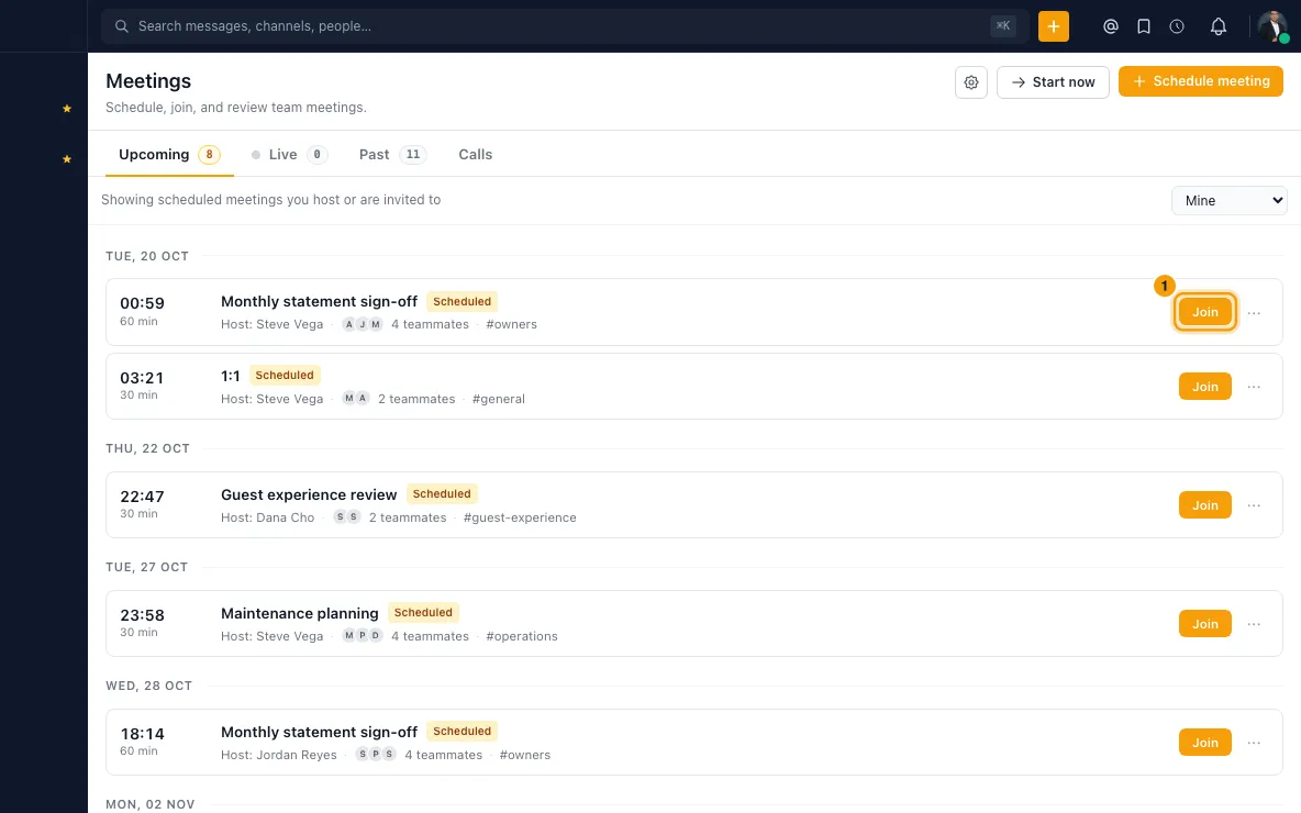 Blur or change your background in a Connect call: step 1 in Rentibly, with Join marked.