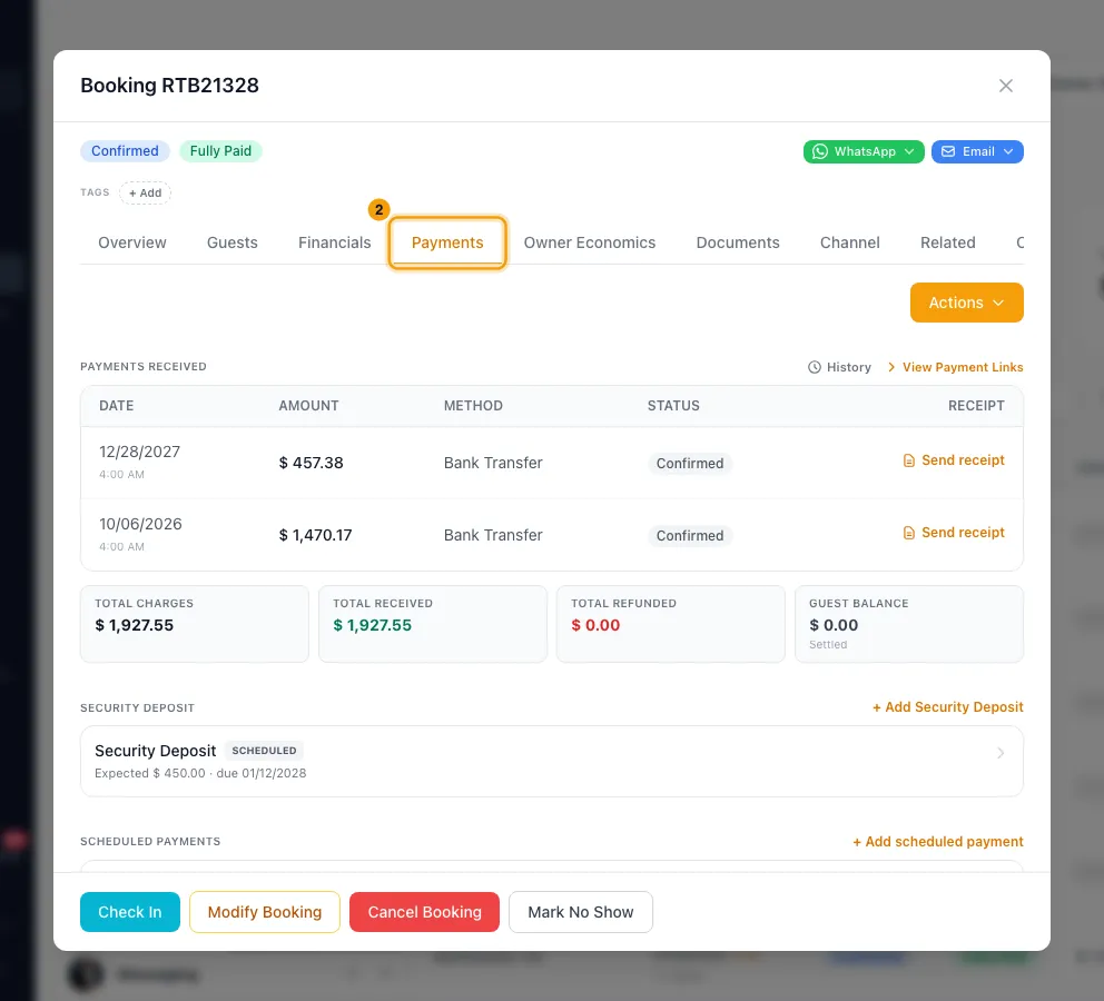 Respond to a payment dispute: step 2 in Rentibly, with Payments marked.