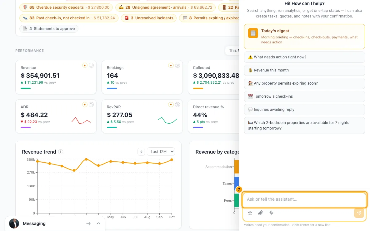 Use the dashboard: step 7 in Rentibly, with Rentibly AI marked.